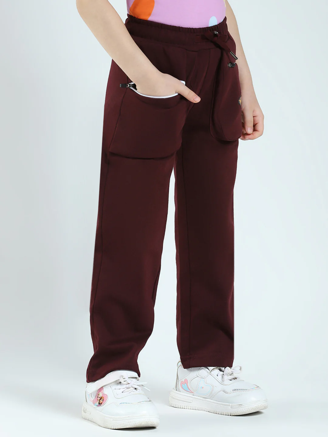 Girls Burgundy Solid Regular Fit Lower - Image 4