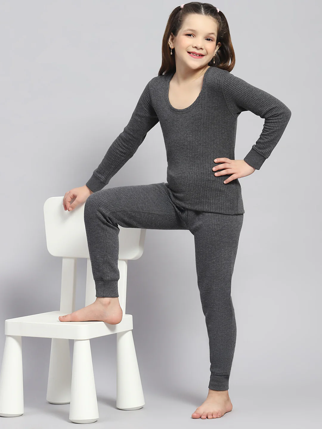 Girls Charcoal Solid Thermal Lower - Image 2