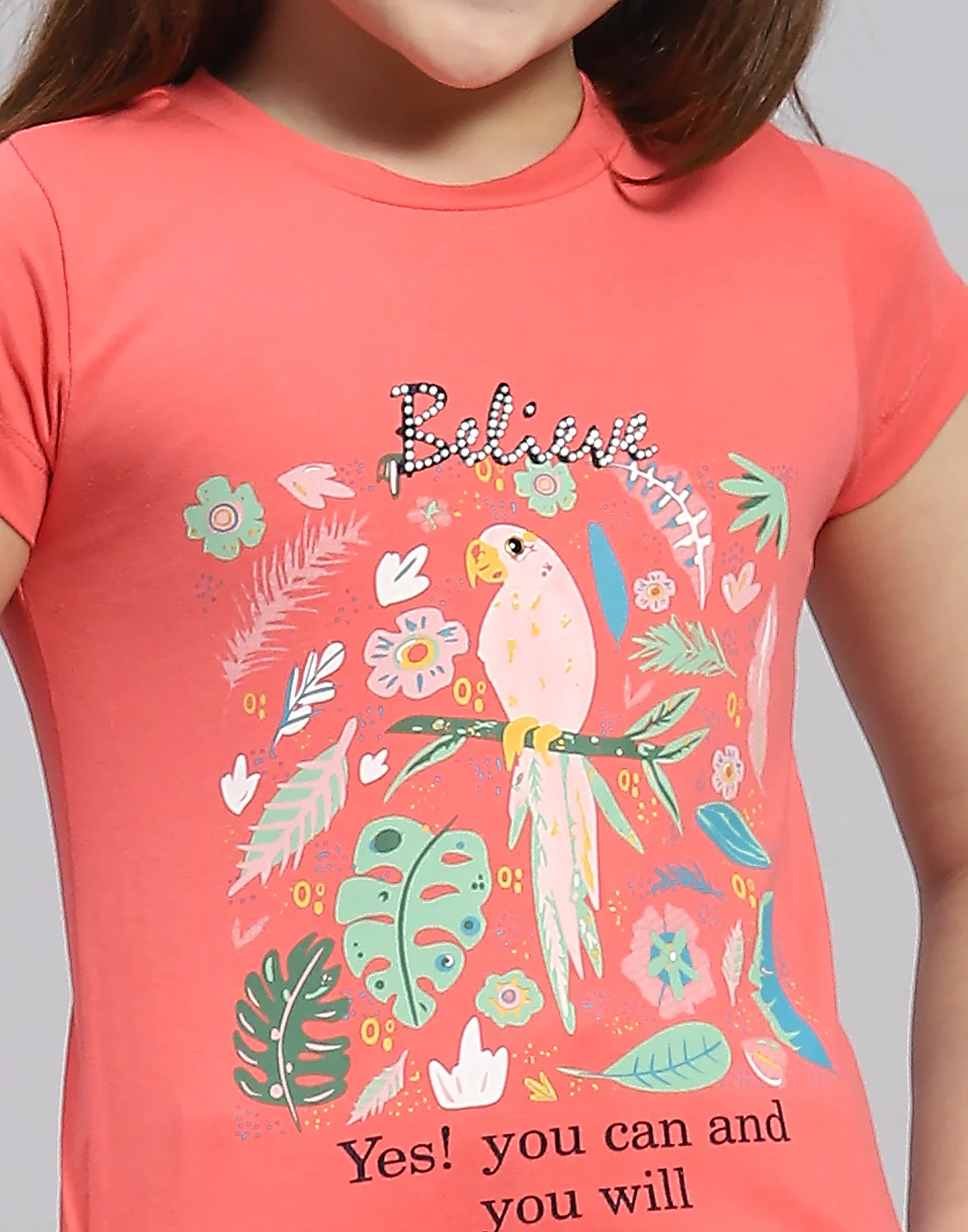 Girls Coral Printed Round Neck Half Sleeve Lower Set - Image 6