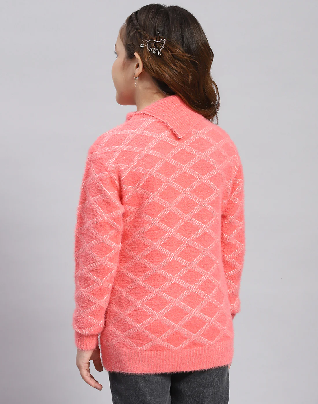 Girls Coral Self Design F Neck Full Sleeve Sweater - Image 6