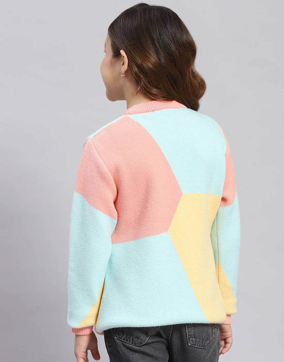 Girls Coral Self Design Round Neck Full Sleeve Sweater - Image 6