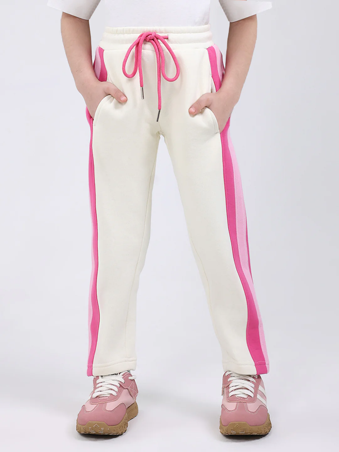 Girls Cream Printed Mock Neck Full Sleeve Tracksuit - Image 8