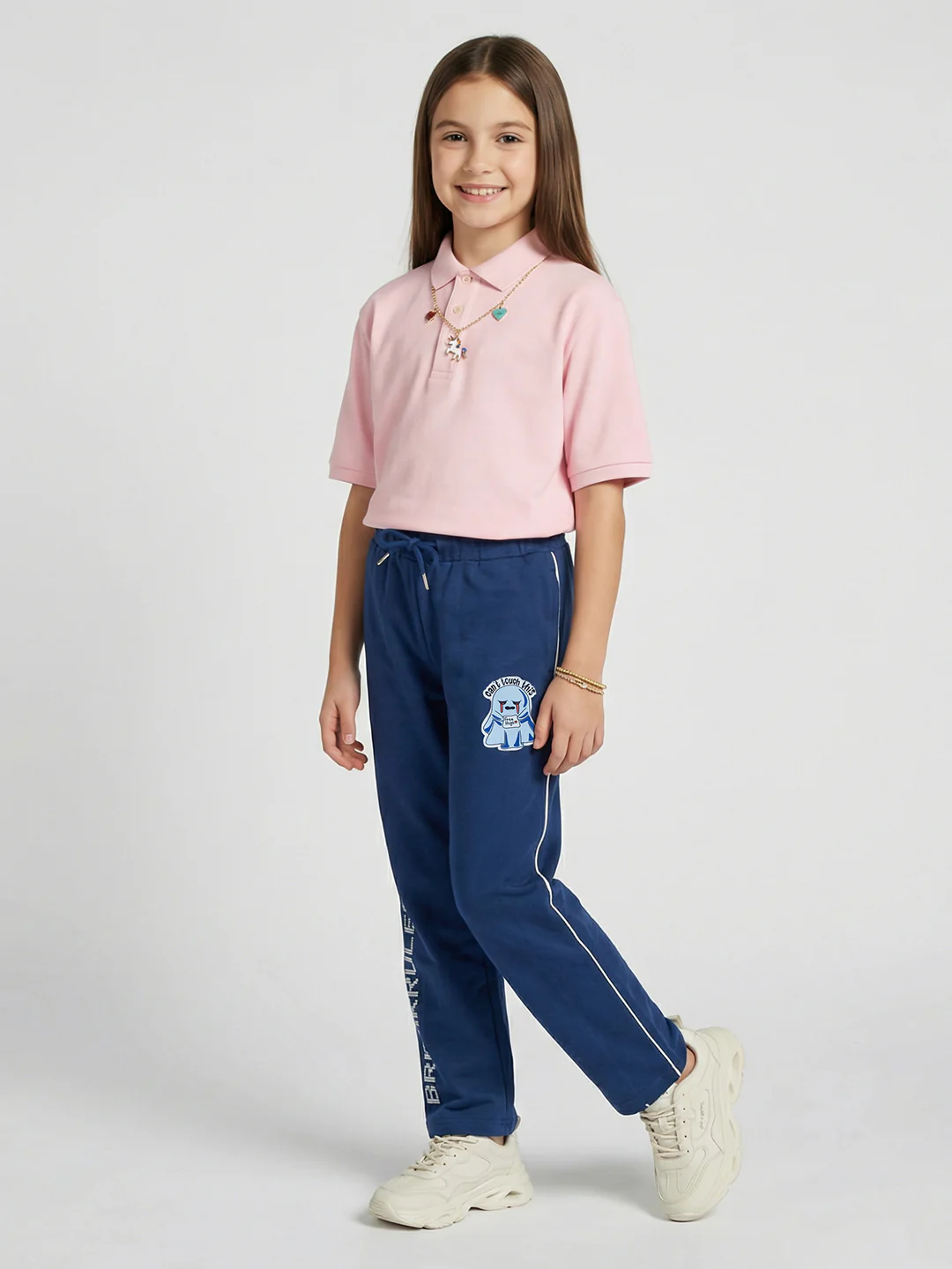 Girls Dark Blue Printed Regular Fit Lower - Image 5