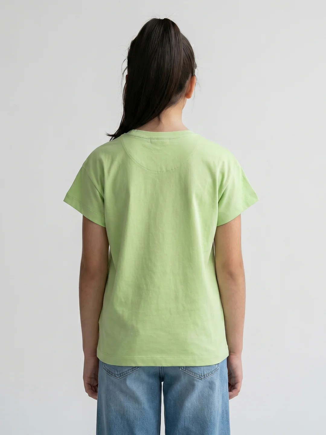 Girls Fluorescent Green Printed Round Neck Half Sleeve Top - Image 4