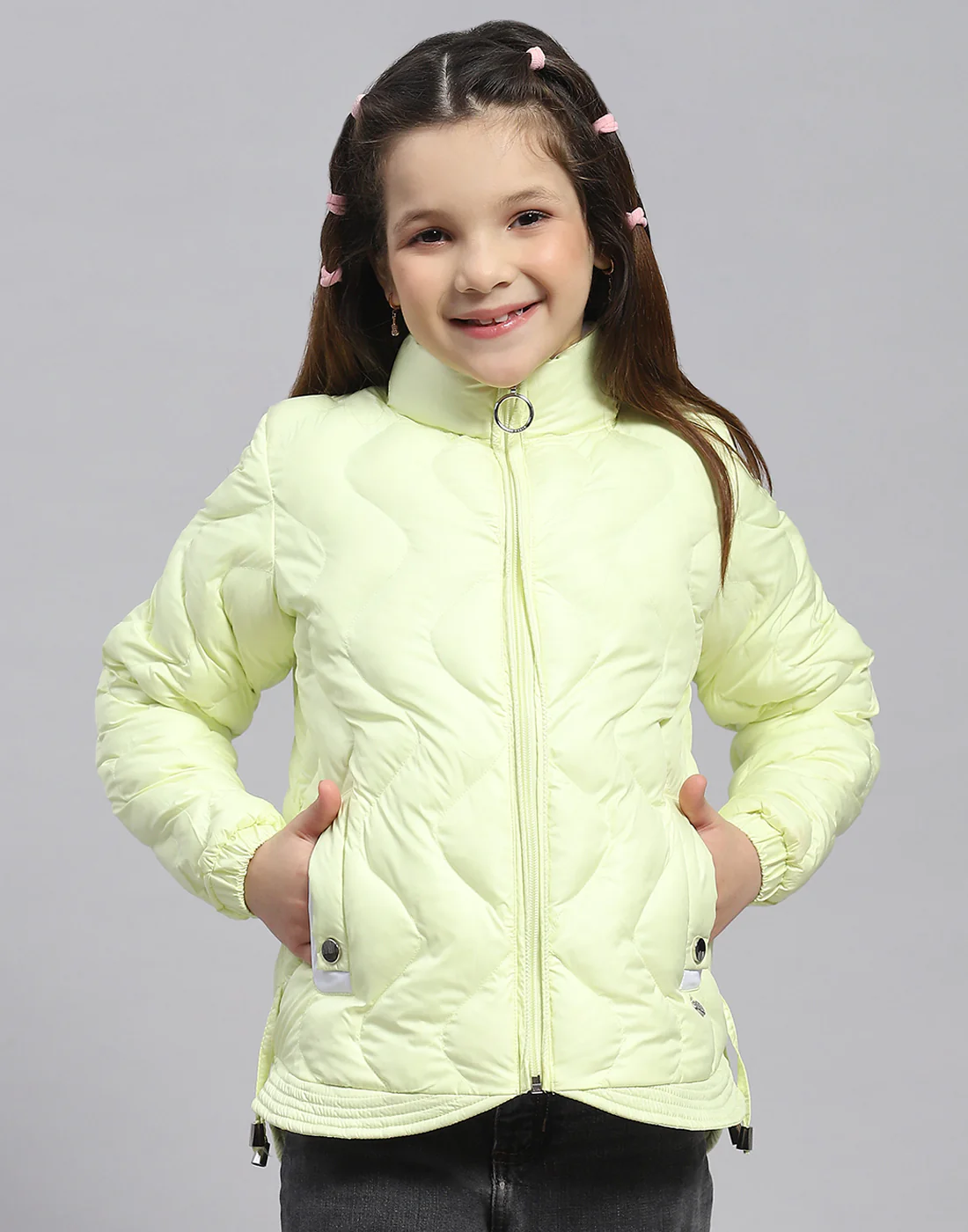 Girls Green Check Stand Collar Full Sleeve Girls Jacket - Image 2