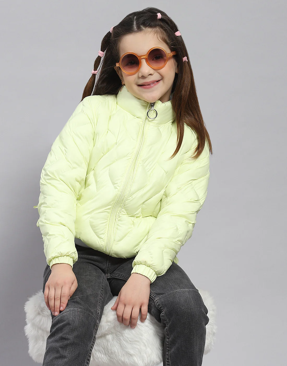 Girls Green Check Stand Collar Full Sleeve Girls Jacket - Image 6