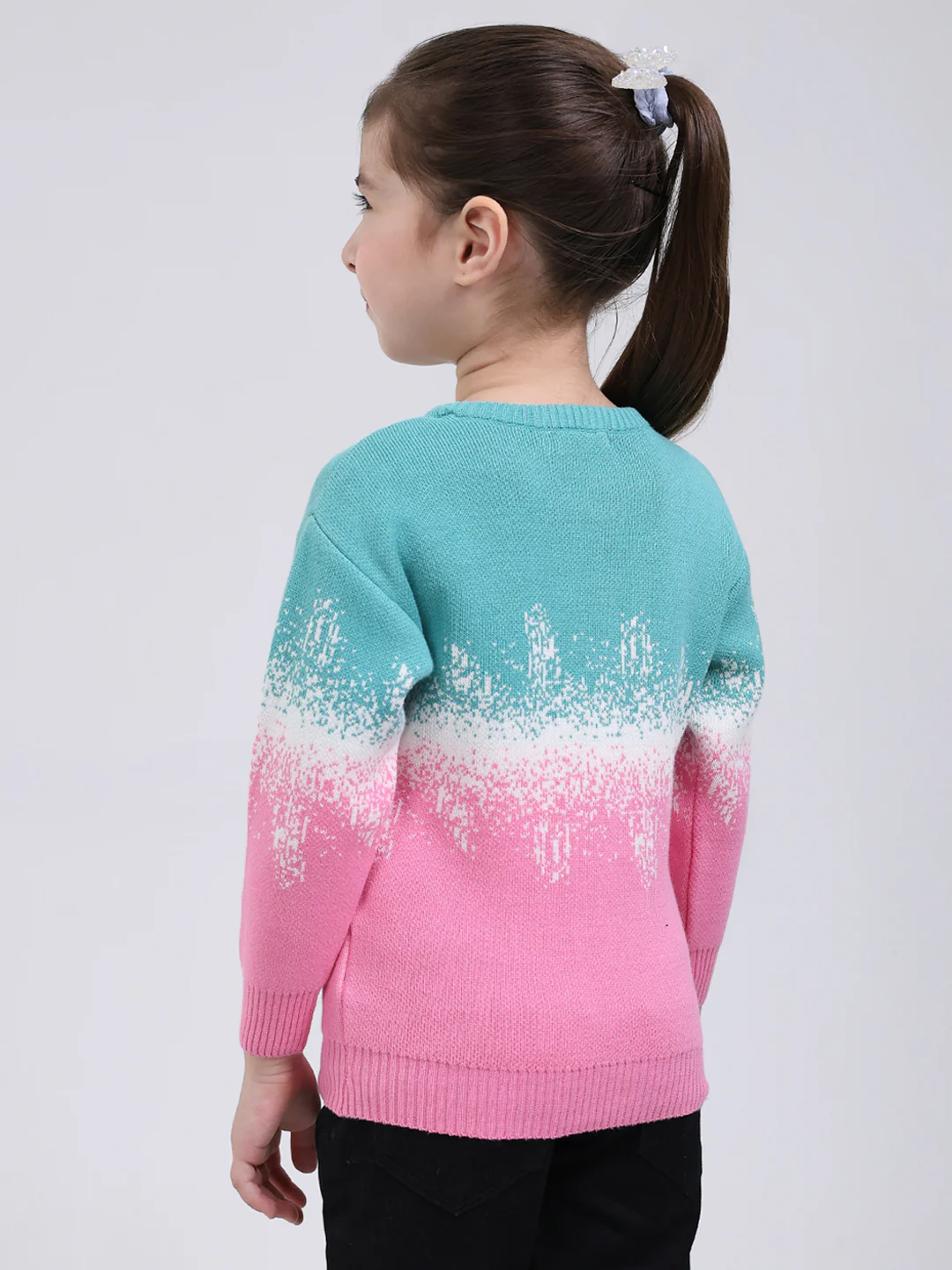Girls Green Embroidered Round Neck Full Sleeve Pullover - Image 5