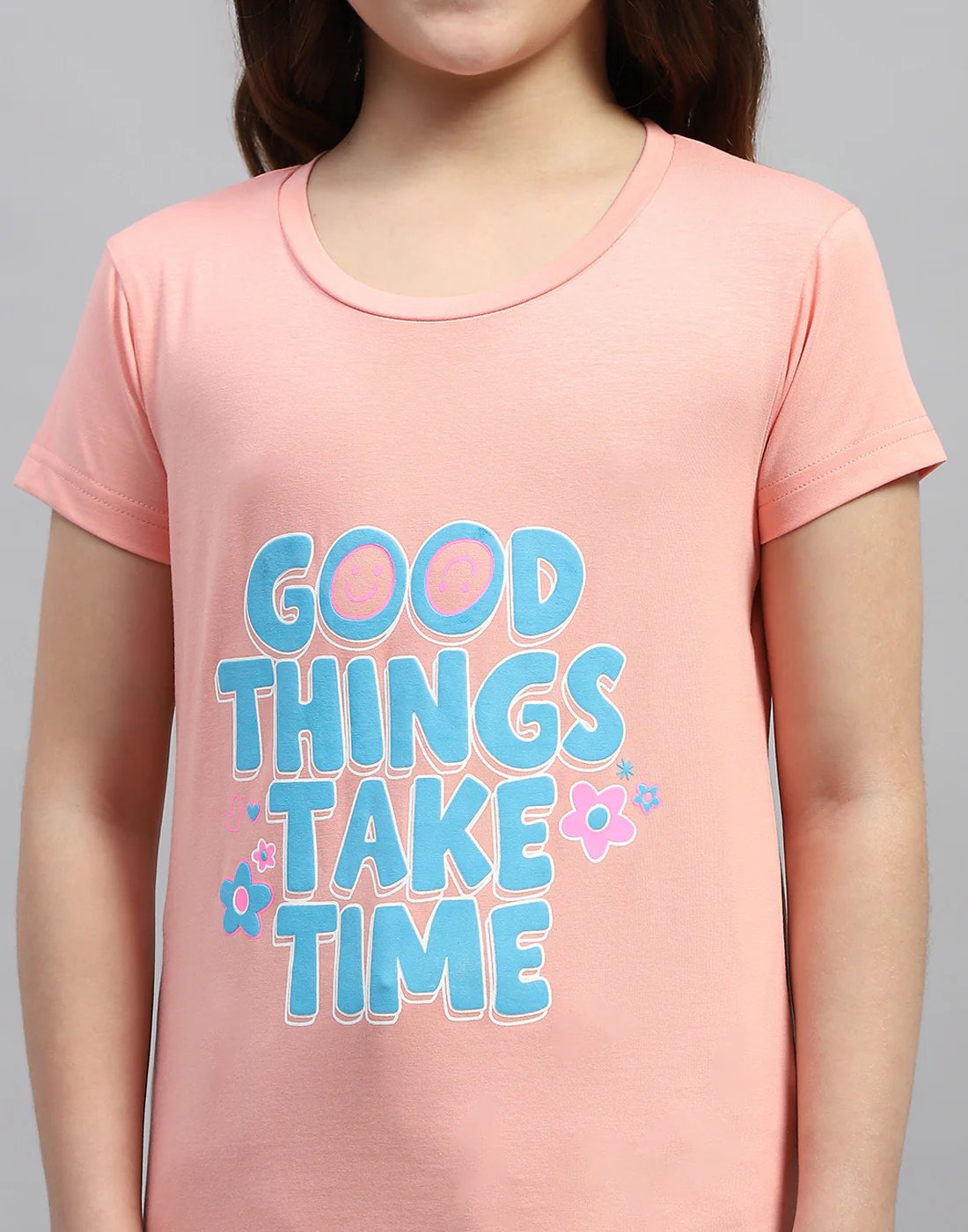 Girls Green & Peach Printed Round Neck Half Sleeve T-Shirt (Pack of 2) - Image 11