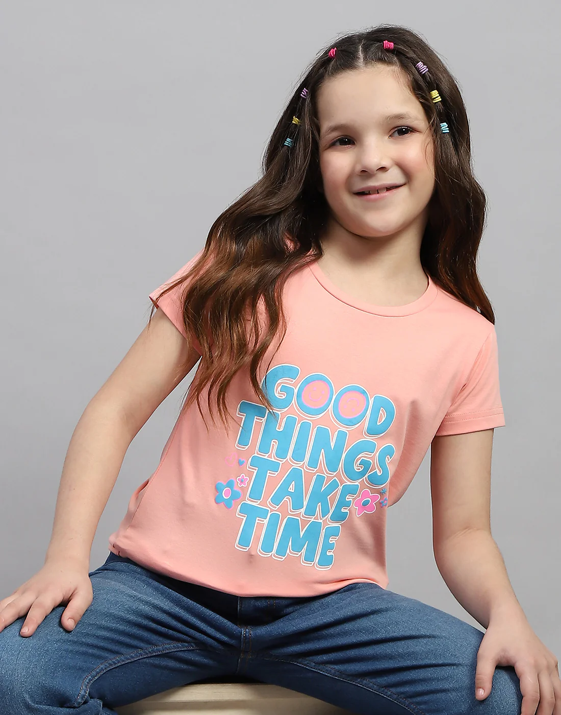 Girls Green & Peach Printed Round Neck Half Sleeve T-Shirt (Pack of 2) - Image 7