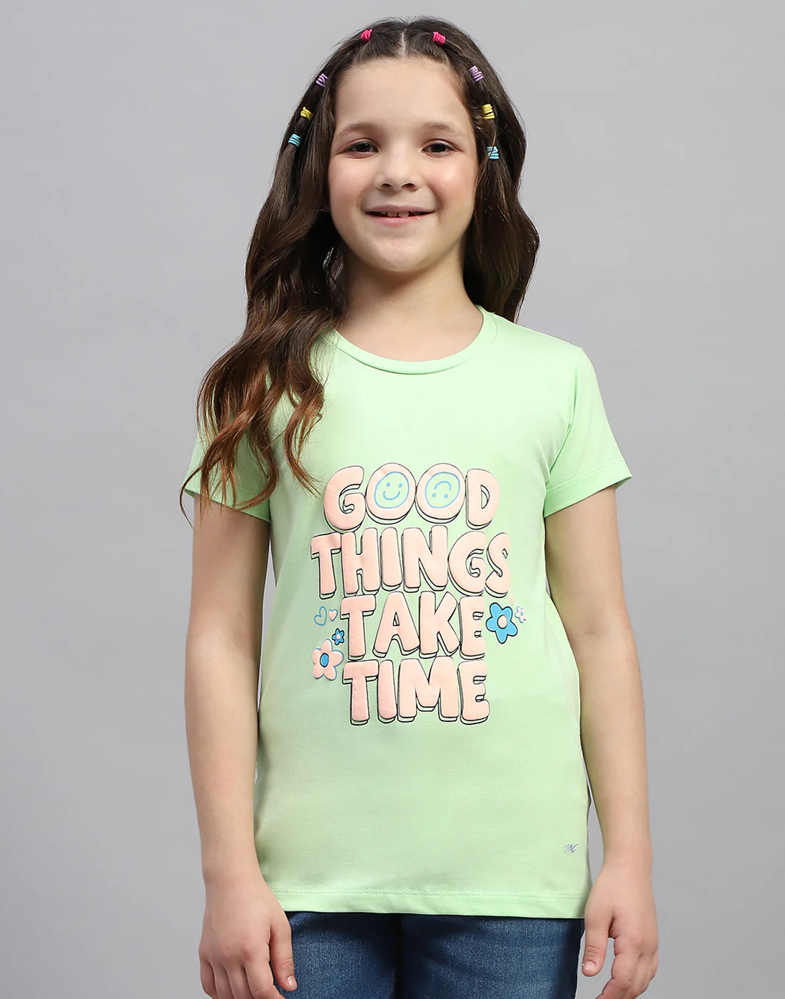 Girls Green & Peach Printed Round Neck Half Sleeve T-Shirt (Pack of 2) - Image 8