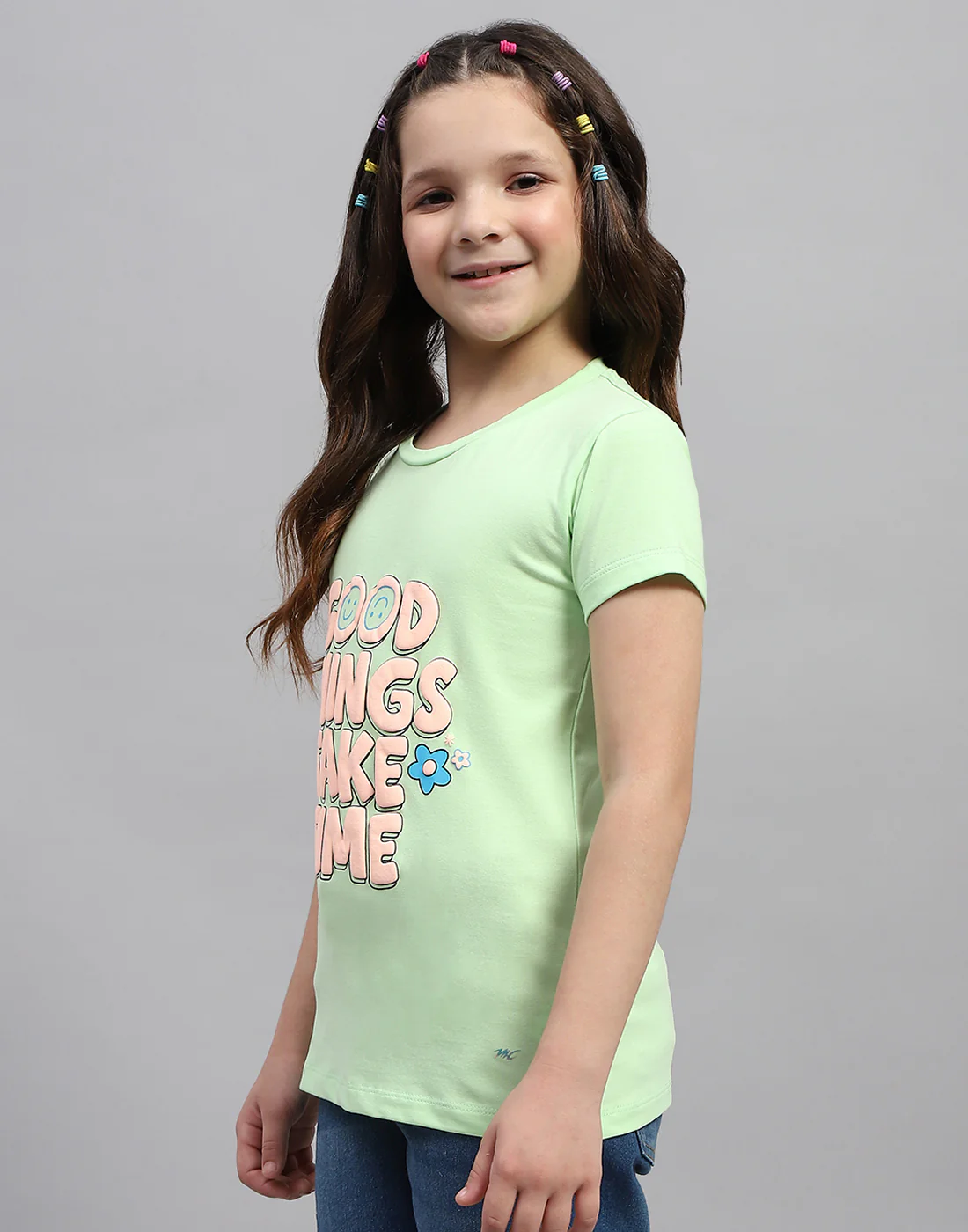 Girls Green & Peach Printed Round Neck Half Sleeve T-Shirt (Pack of 2) - Image 9