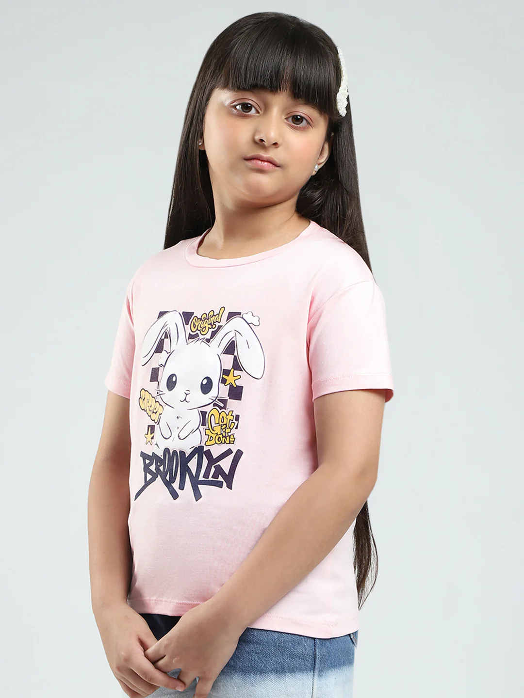 Girls Green & Pink Printed Round Neck Half Sleeve Top 2Pc Set - Image 4