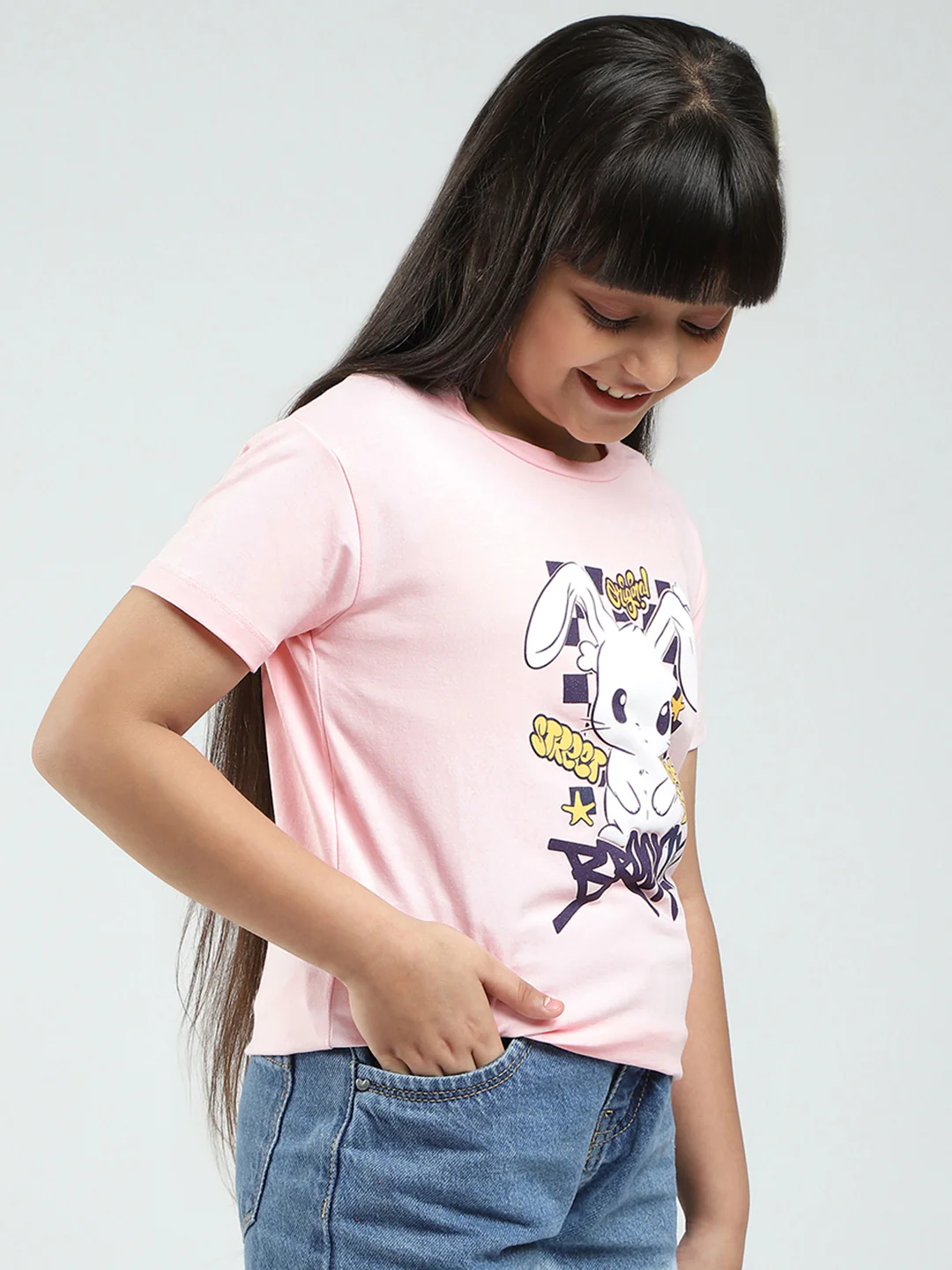 Girls Green & Pink Printed Round Neck Half Sleeve Top 2Pc Set - Image 5