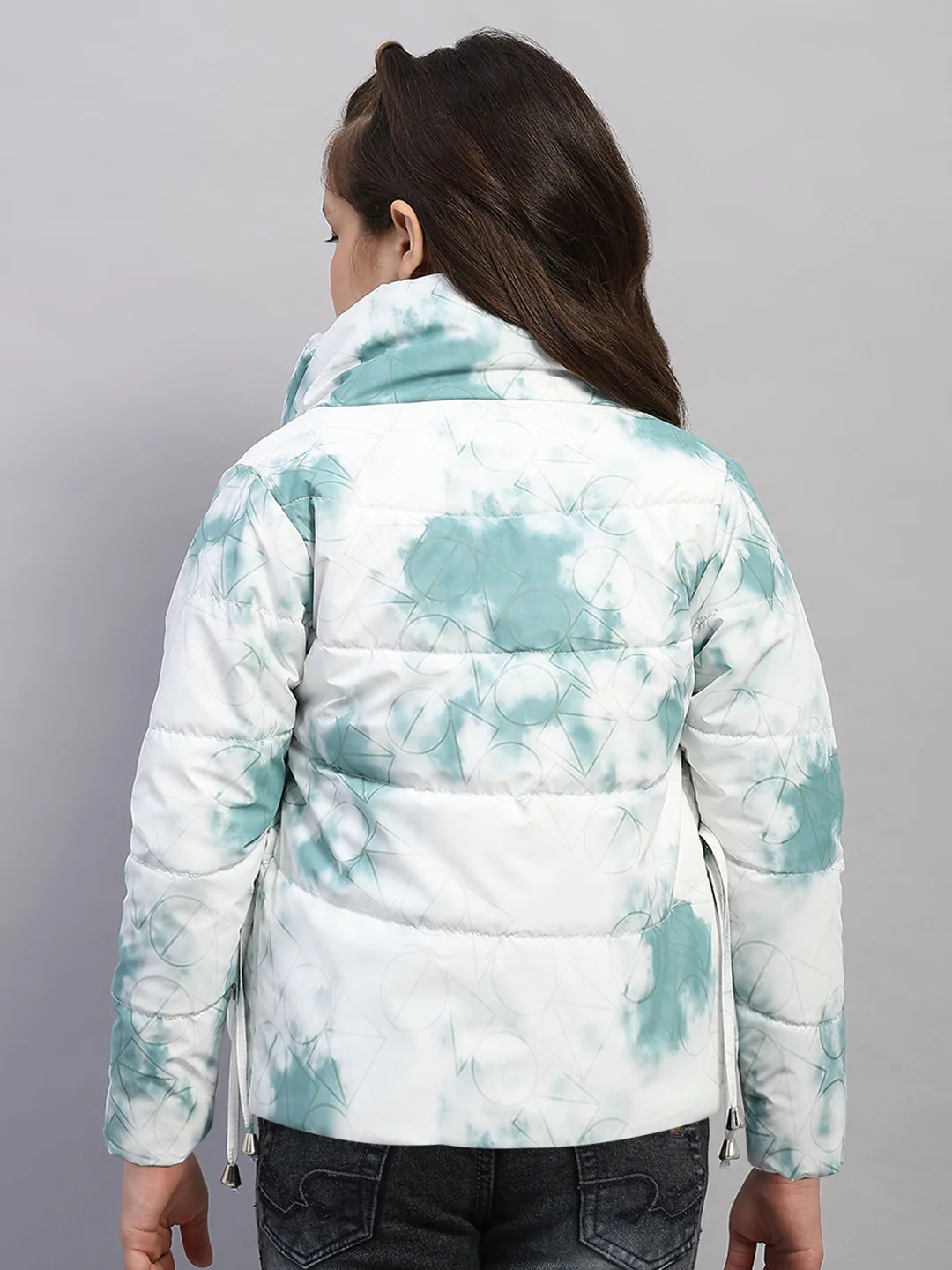 Girls Green Printed Collar Full Sleeve Jacket - Image 5