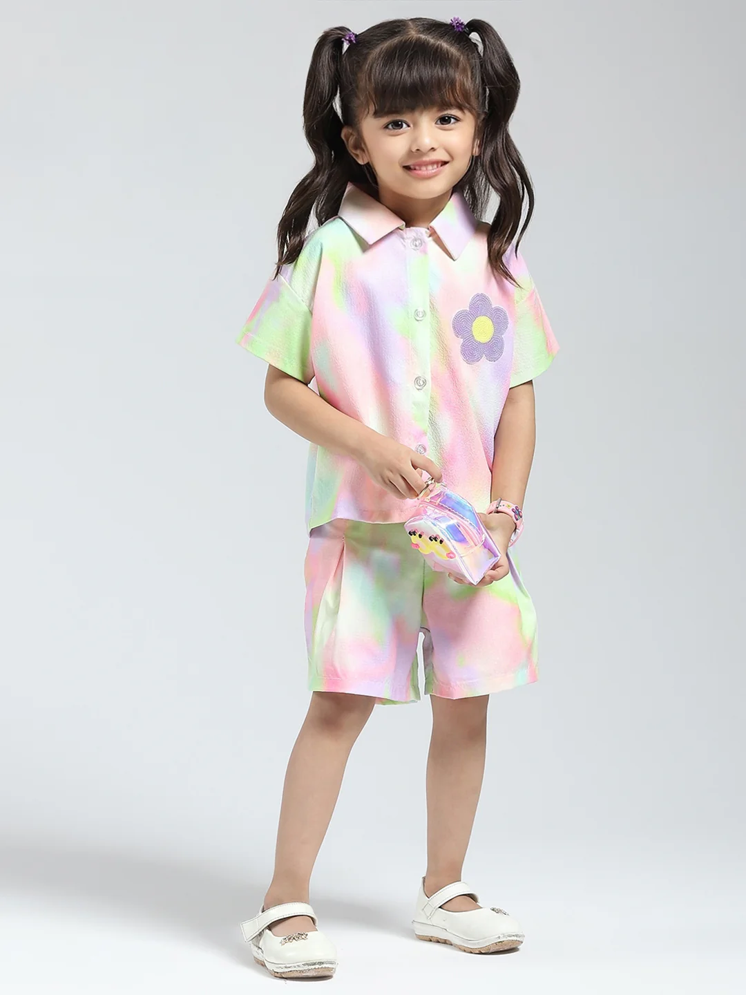 Girls Green Printed Collar Half Sleeve Cords Set - Image 6