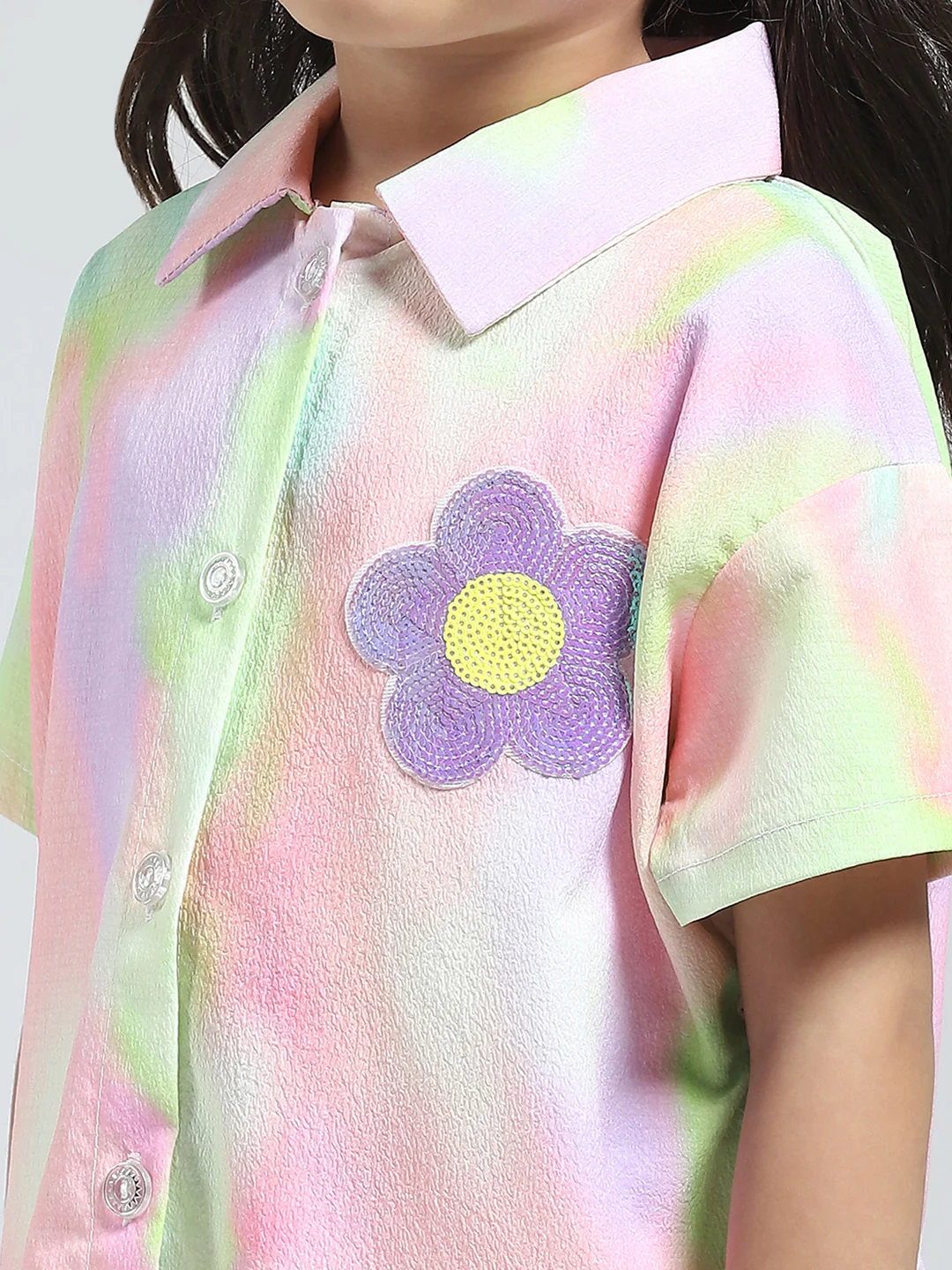 Girls Green Printed Collar Half Sleeve Cords Set - Image 8