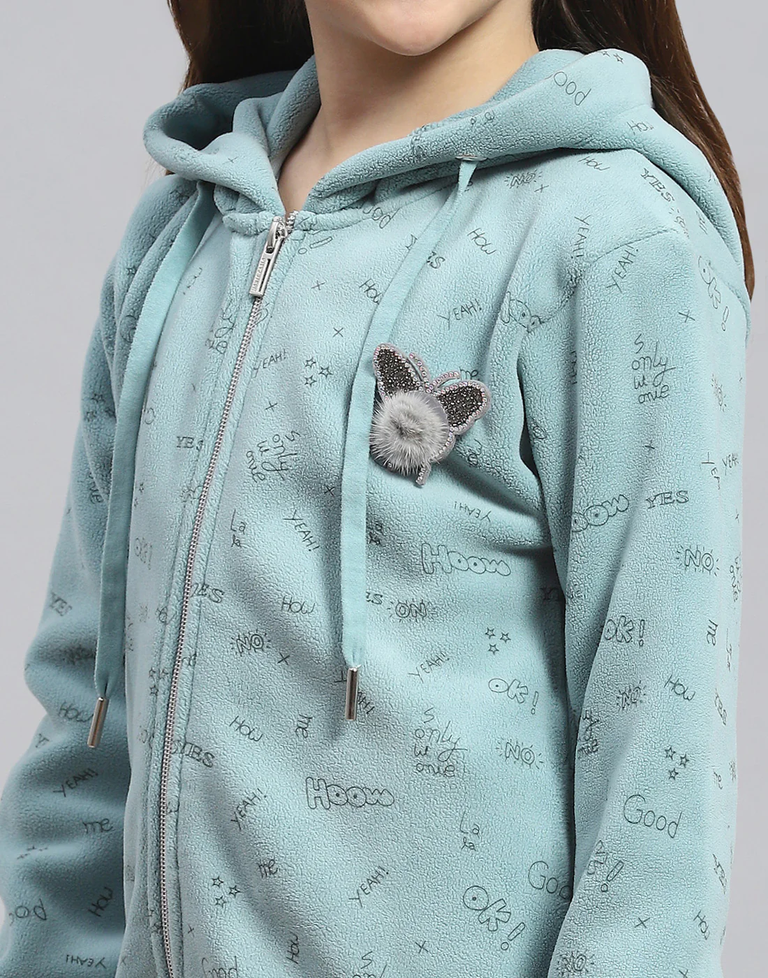 Girls Green Printed Hooded Full Sleeve Sweatshirt - Image 6
