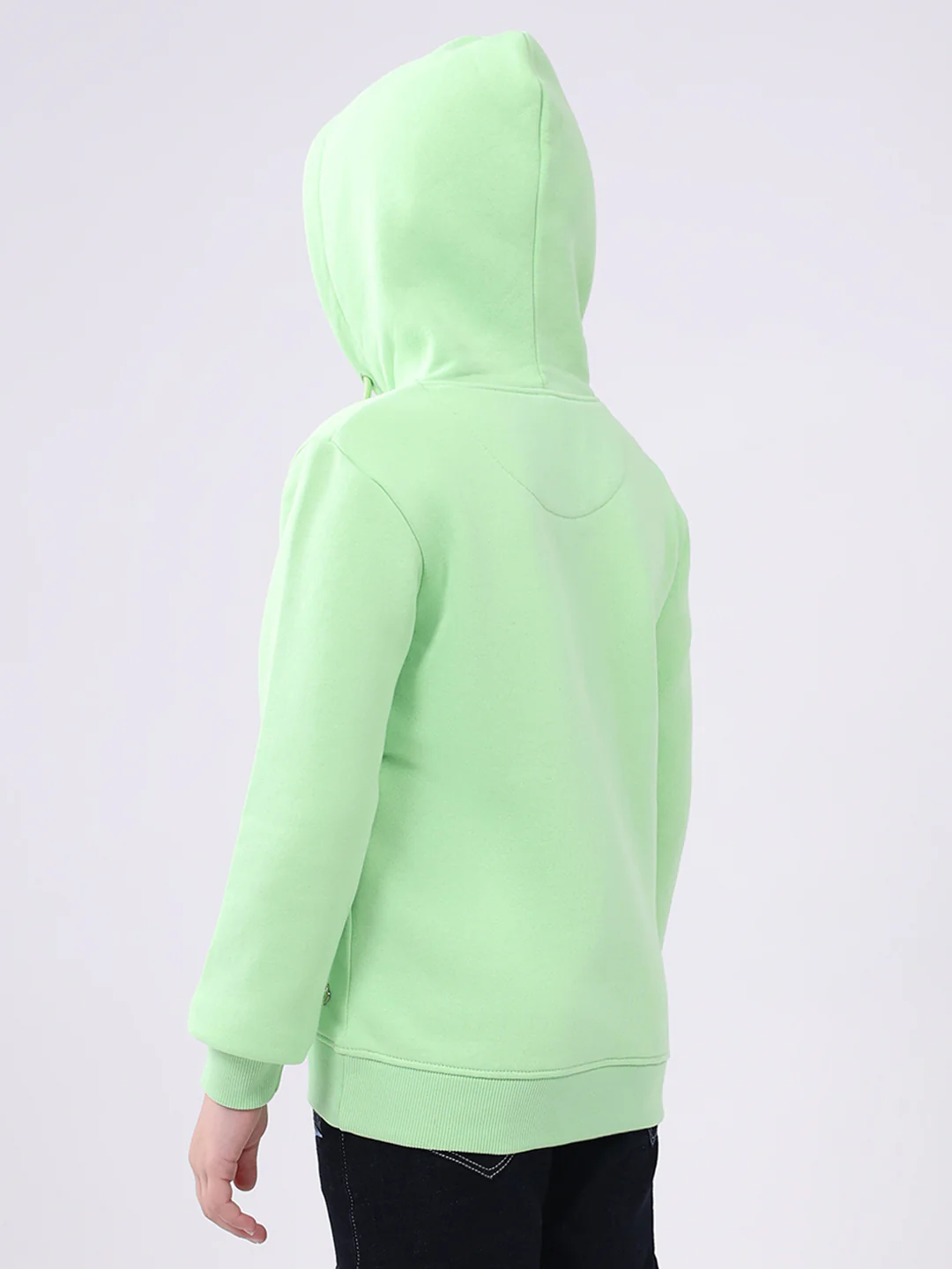 Girls Green Printed Hooded Full Sleeve Sweatshirt - Image 5