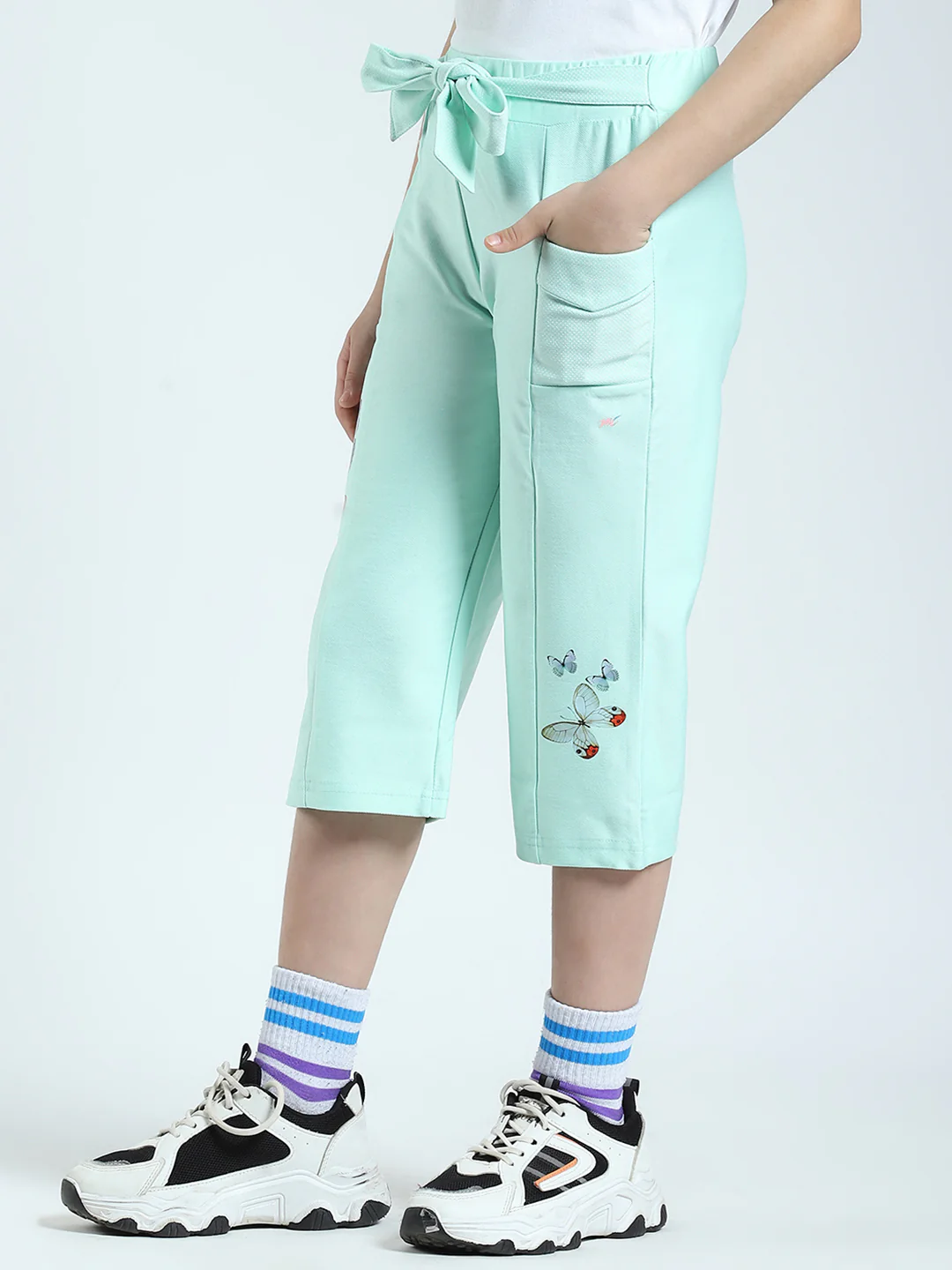 Girls Green Printed Regular Fit Capri - Image 3