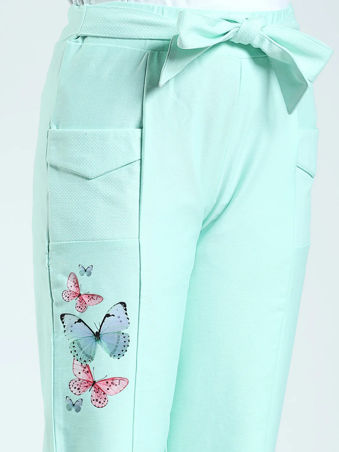 Girls Green Printed Regular Fit Capri - Image 6