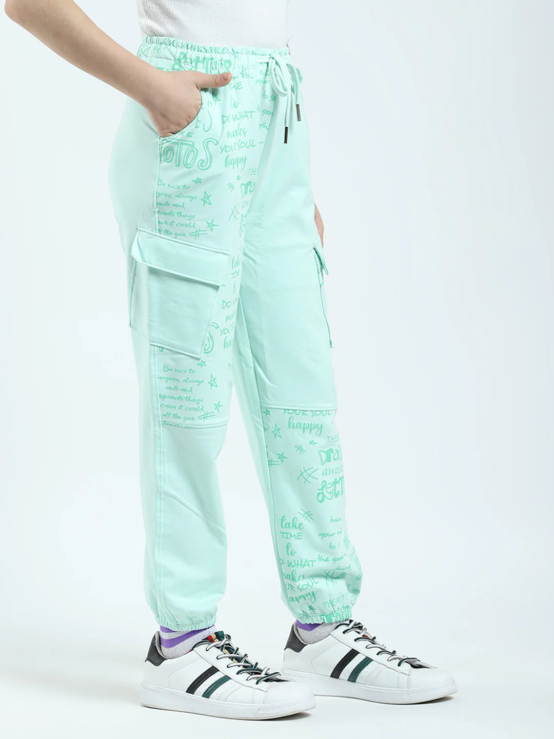 Girls Green Printed Regular Fit Lower - Image 4