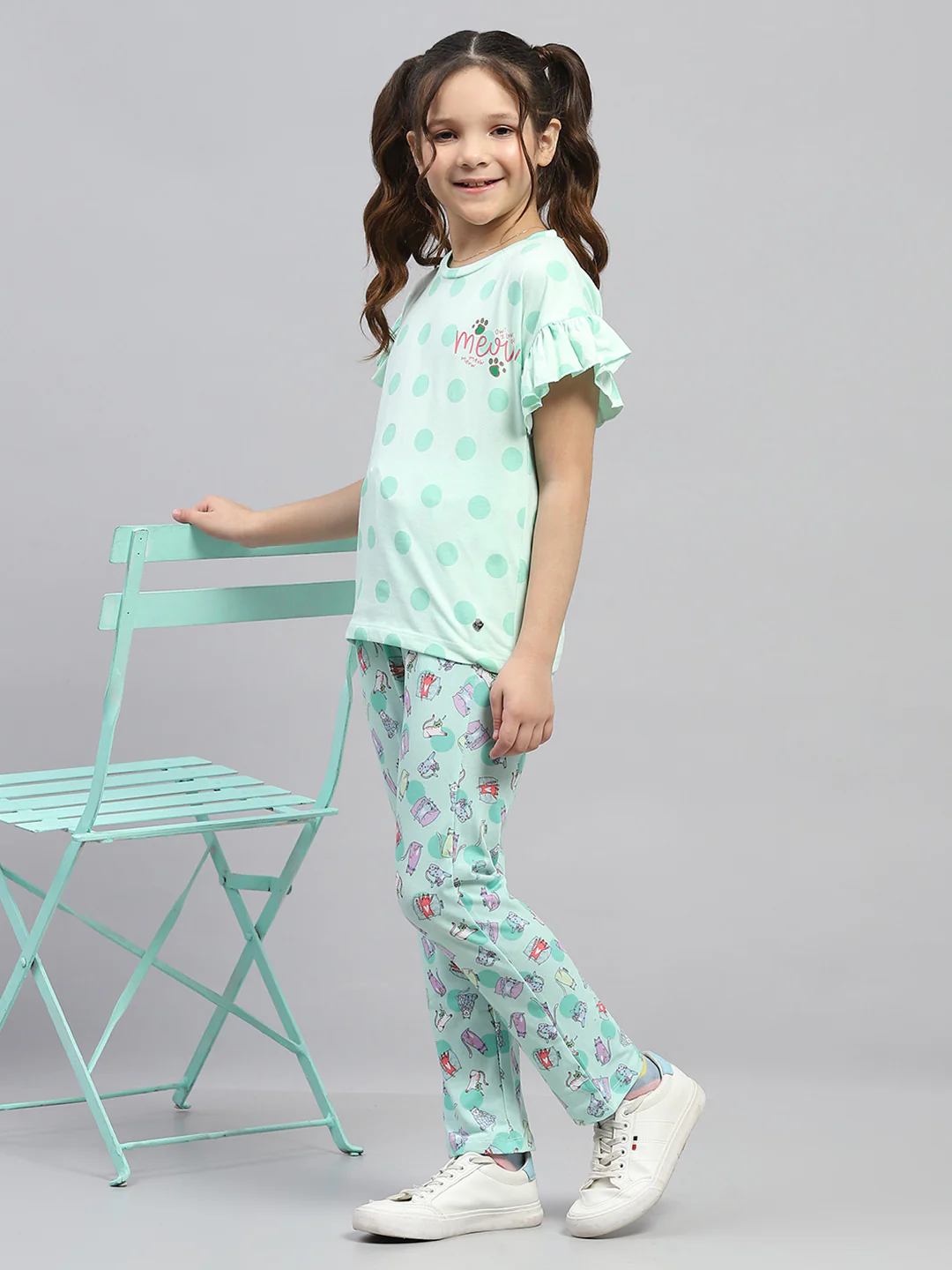 Girls Green Printed Regular Fit Lower Set - Image 2