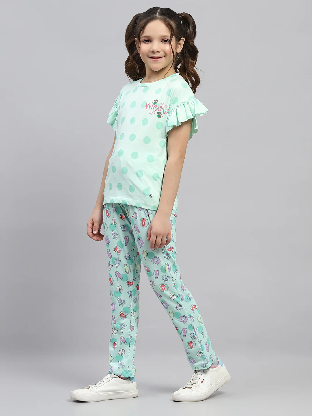 Girls Green Printed Regular Fit Lower Set - Image 3