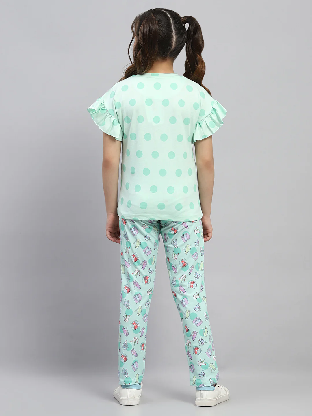 Girls Green Printed Regular Fit Lower Set - Image 5