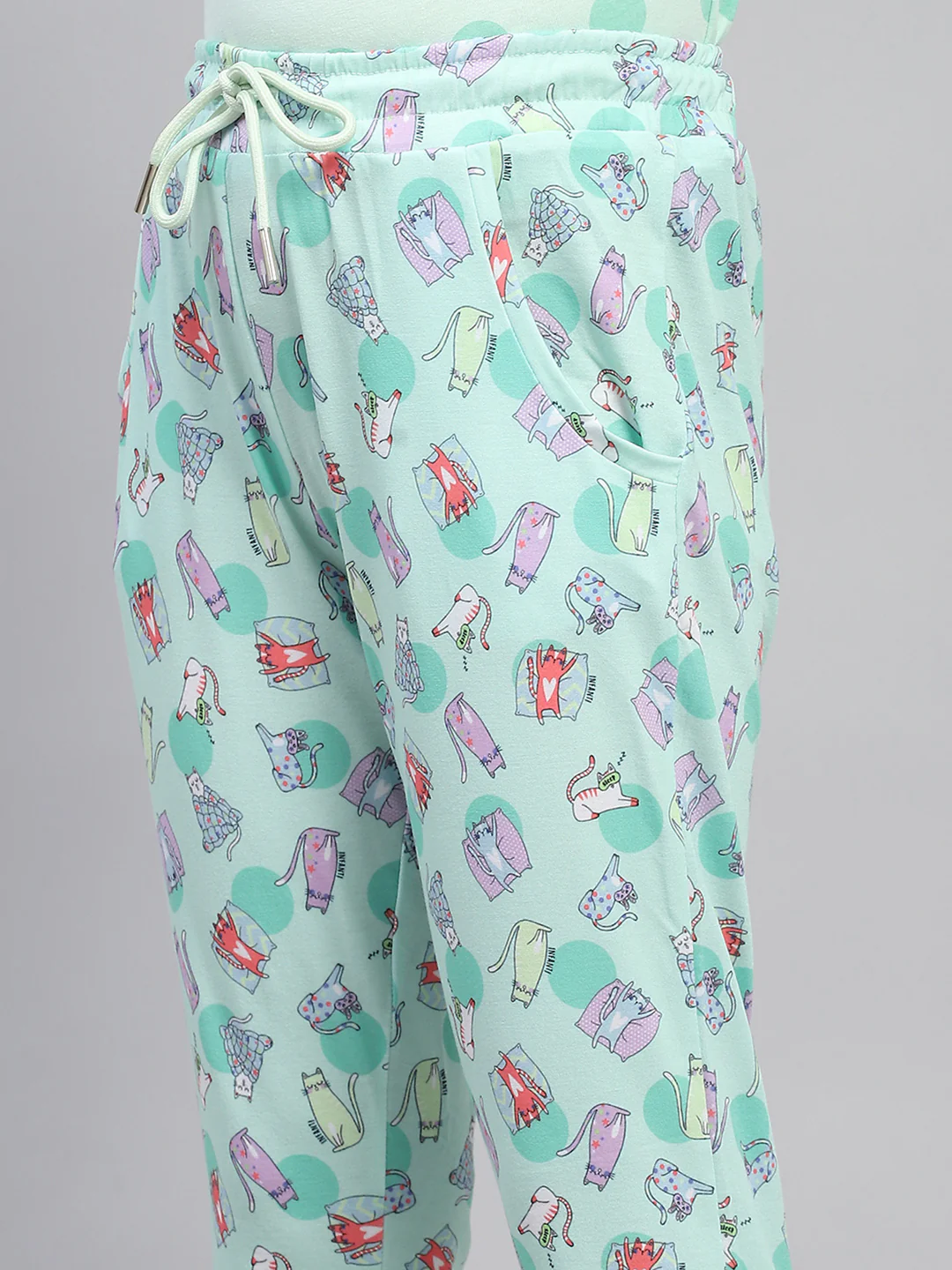 Girls Green Printed Regular Fit Lower Set - Image 9