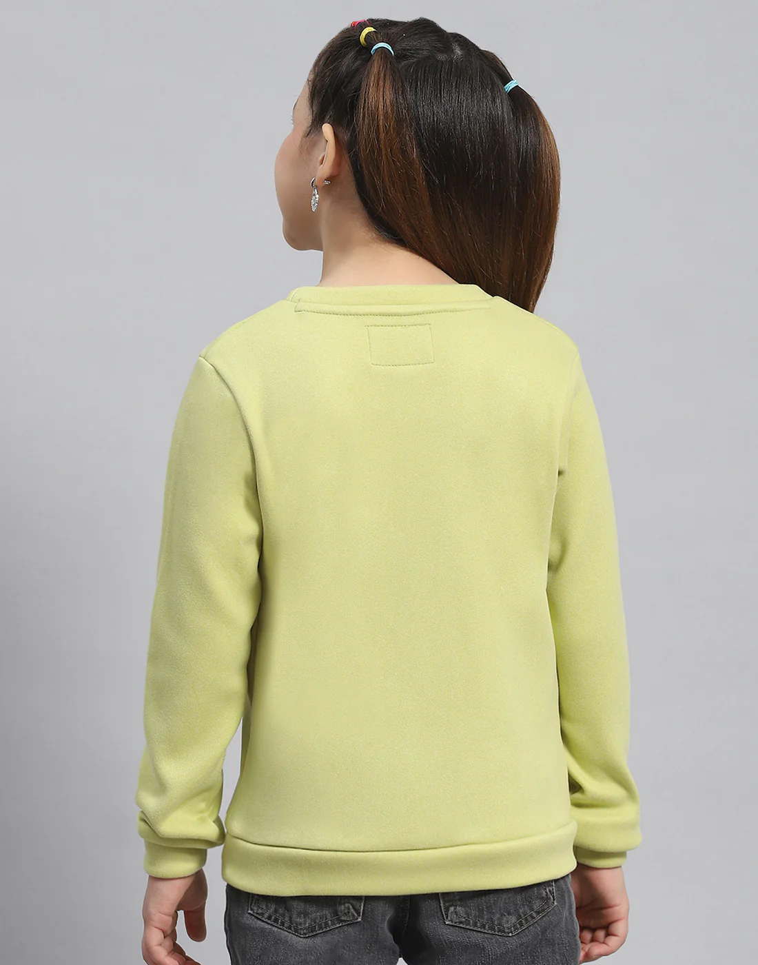 Girls Green Printed Round Neck Full Sleeve Sweatshirt - Image 5