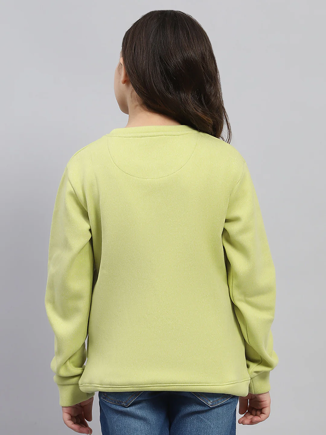 Girls Green Printed Round Neck Full Sleeve Sweatshirt - Image 5