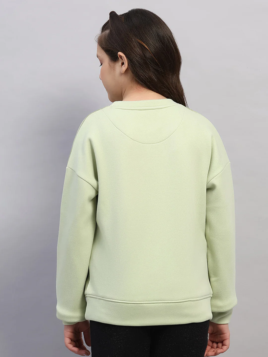 Girls Green Printed Round Neck Full Sleeve Sweatshirt - Image 5
