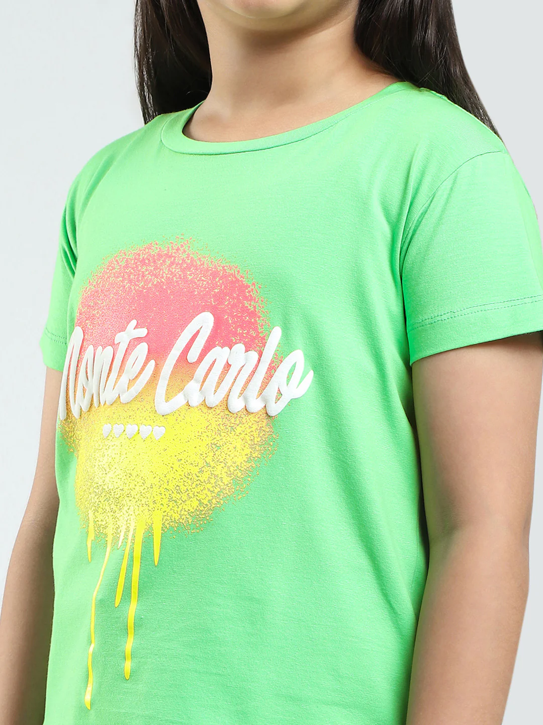 Girls Green Printed Round Neck Half Sleeve Top - Image 6