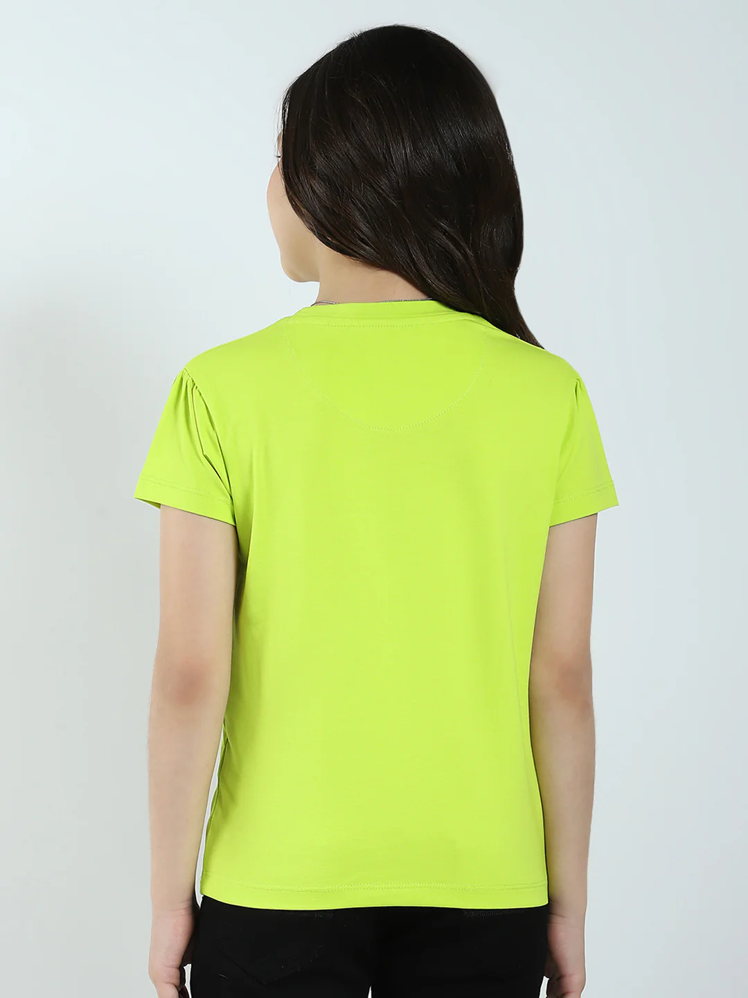 Girls Green Printed Round Neck Half Sleeve Top - Image 5