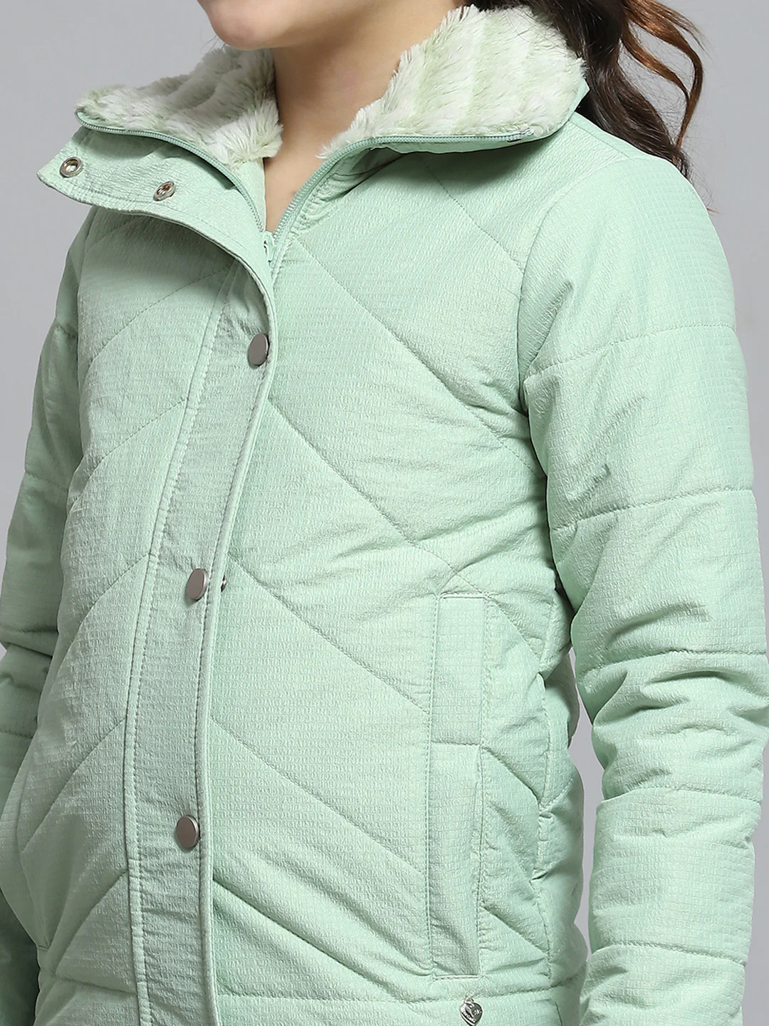 Girls Green Self Design Collar Full Sleeve Jacket - Image 6