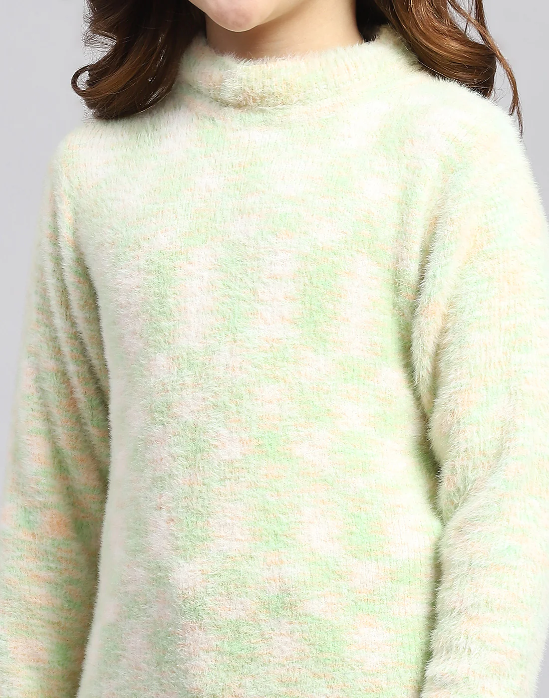 Girls Green Self Design T Neck Full Sleeve Sweatshirt - Image 8