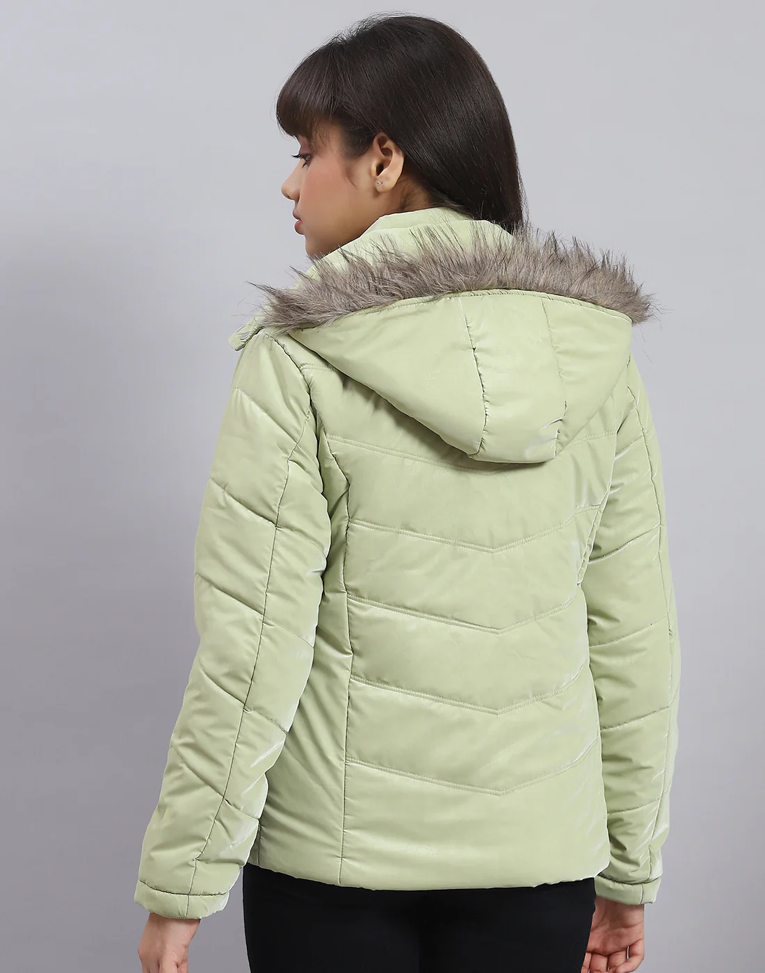 Girls Green Solid Hooded Full Sleeve Girls Jacket - Image 5