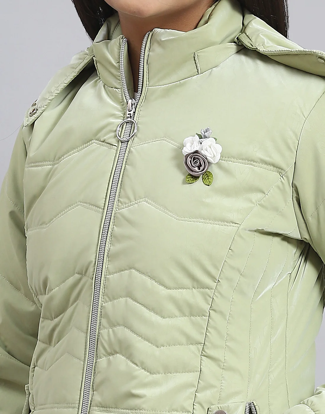 Girls Green Solid Hooded Full Sleeve Girls Jacket - Image 6