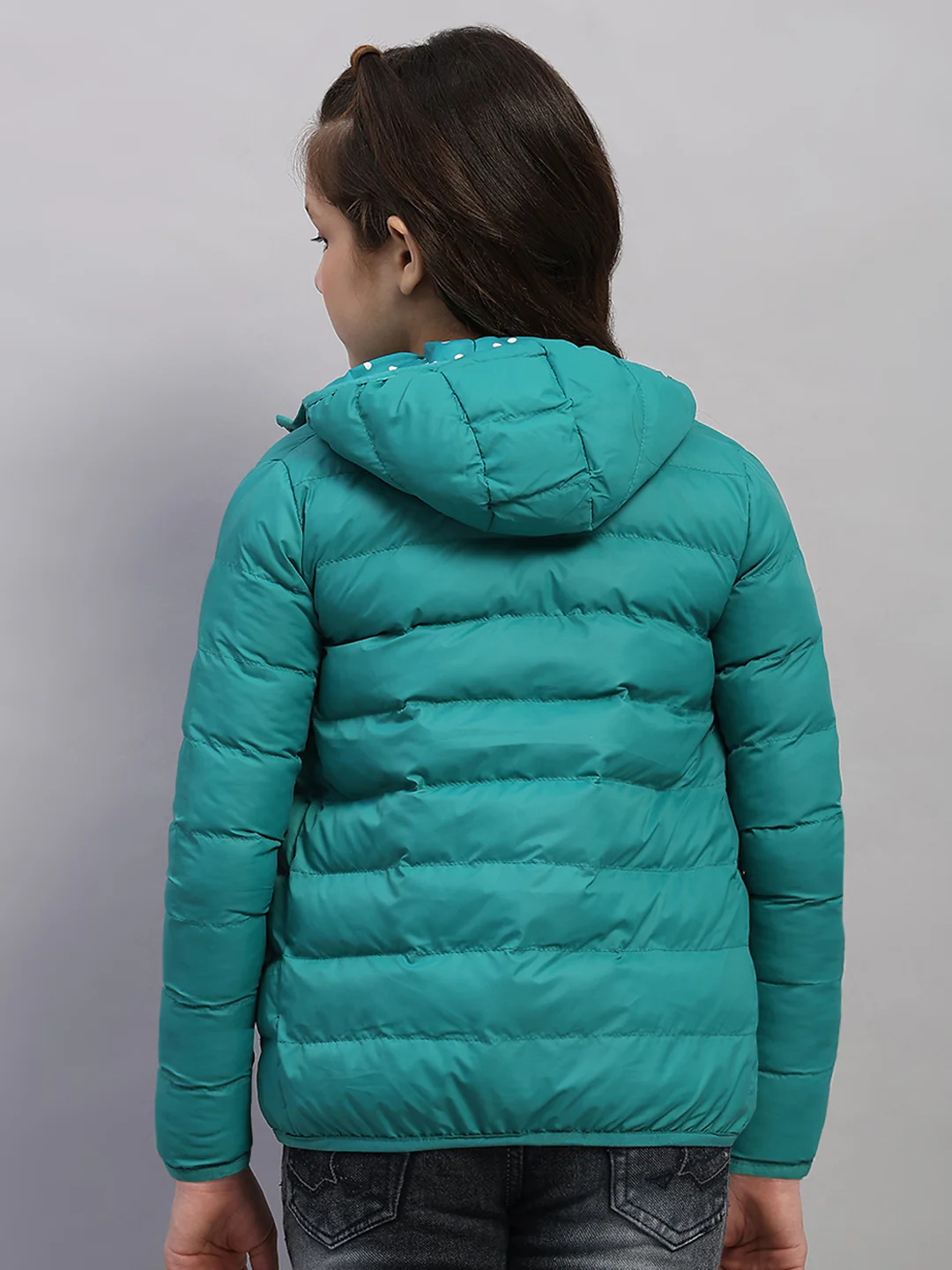 Girls Green Solid Hooded Full Sleeve Reversible Jacket - Image 5