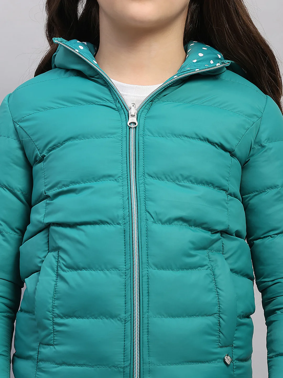 Girls Green Solid Hooded Full Sleeve Reversible Jacket - Image 9