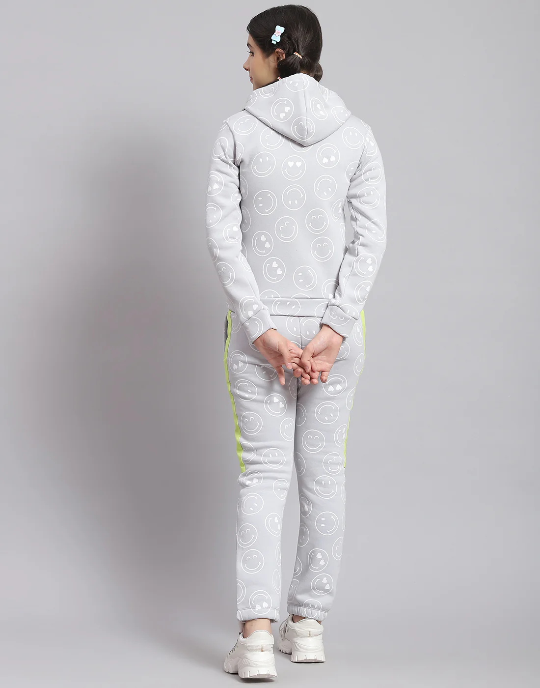 Girls Grey Printed Hooded Full Sleeve Cords Set - Image 5