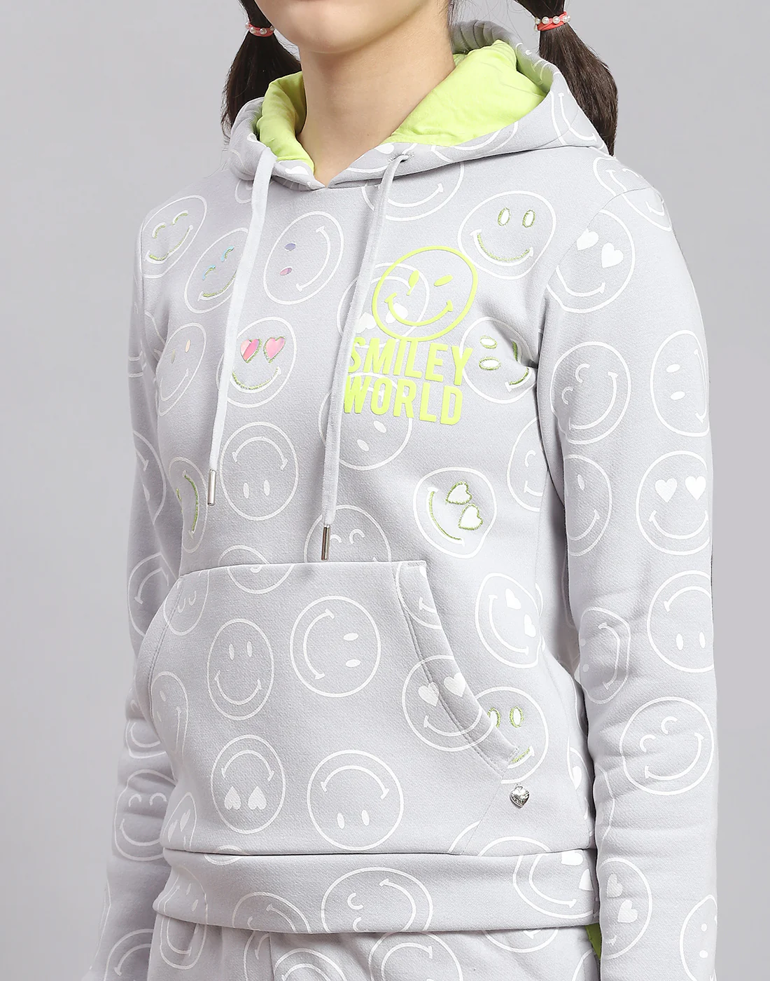 Girls Grey Printed Hooded Full Sleeve Cords Set - Image 6