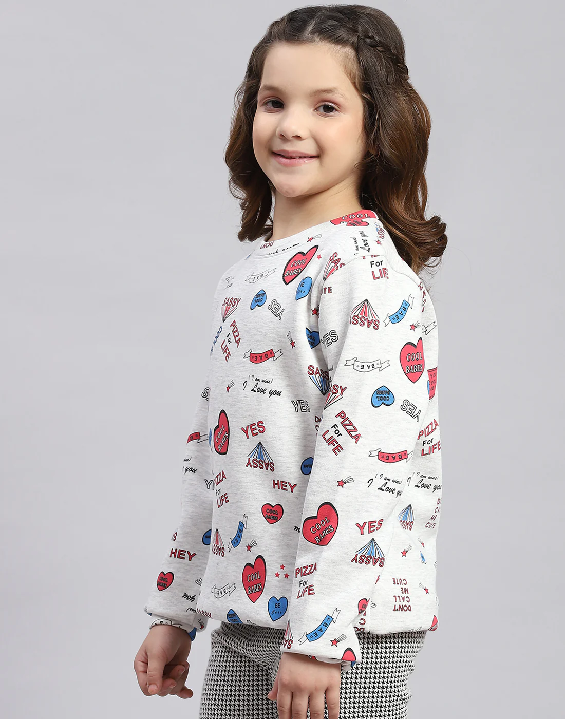 Girls Grey Printed Round Neck Full Sleeve Sweatshirt - Image 4