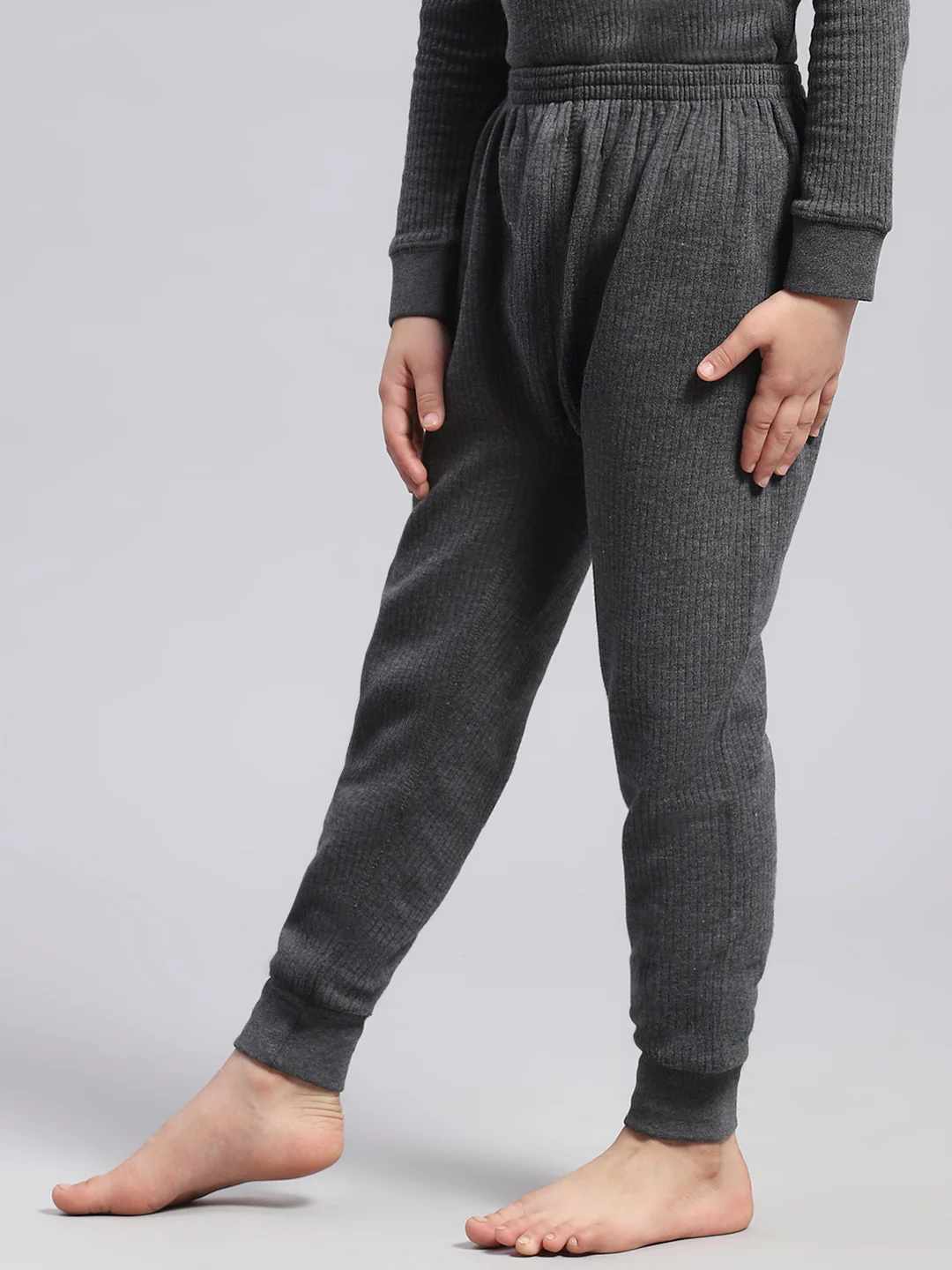 Girls Grey Solid Thermal Lower - Image 3