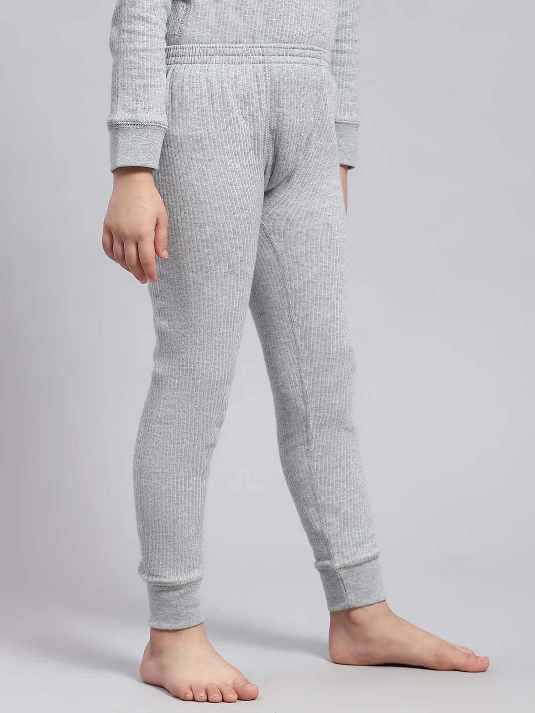 Girls Grey Solid Thermal Lower - Image 5