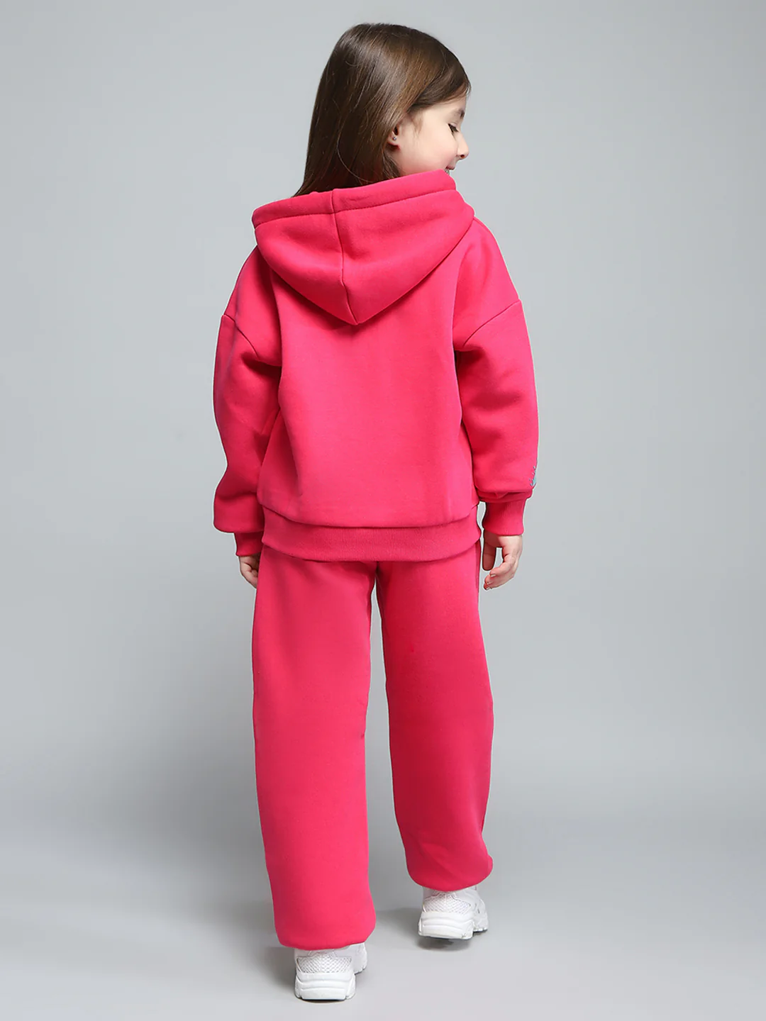 Girls Magenta Printed Hooded Full Sleeve Tracksuit - Image 5