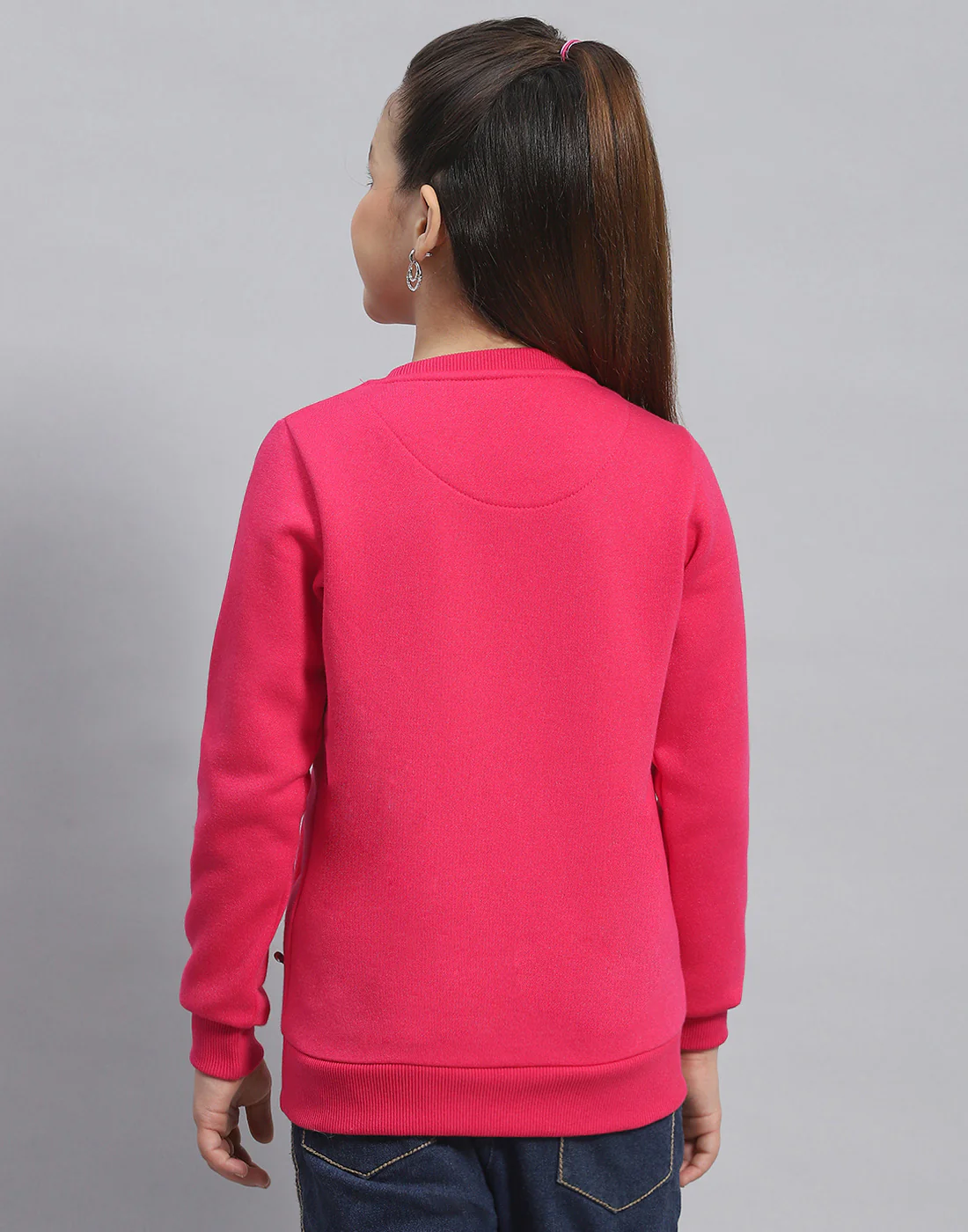 Girls Magenta Printed Round Neck Full Sleeve Sweatshirt - Image 5