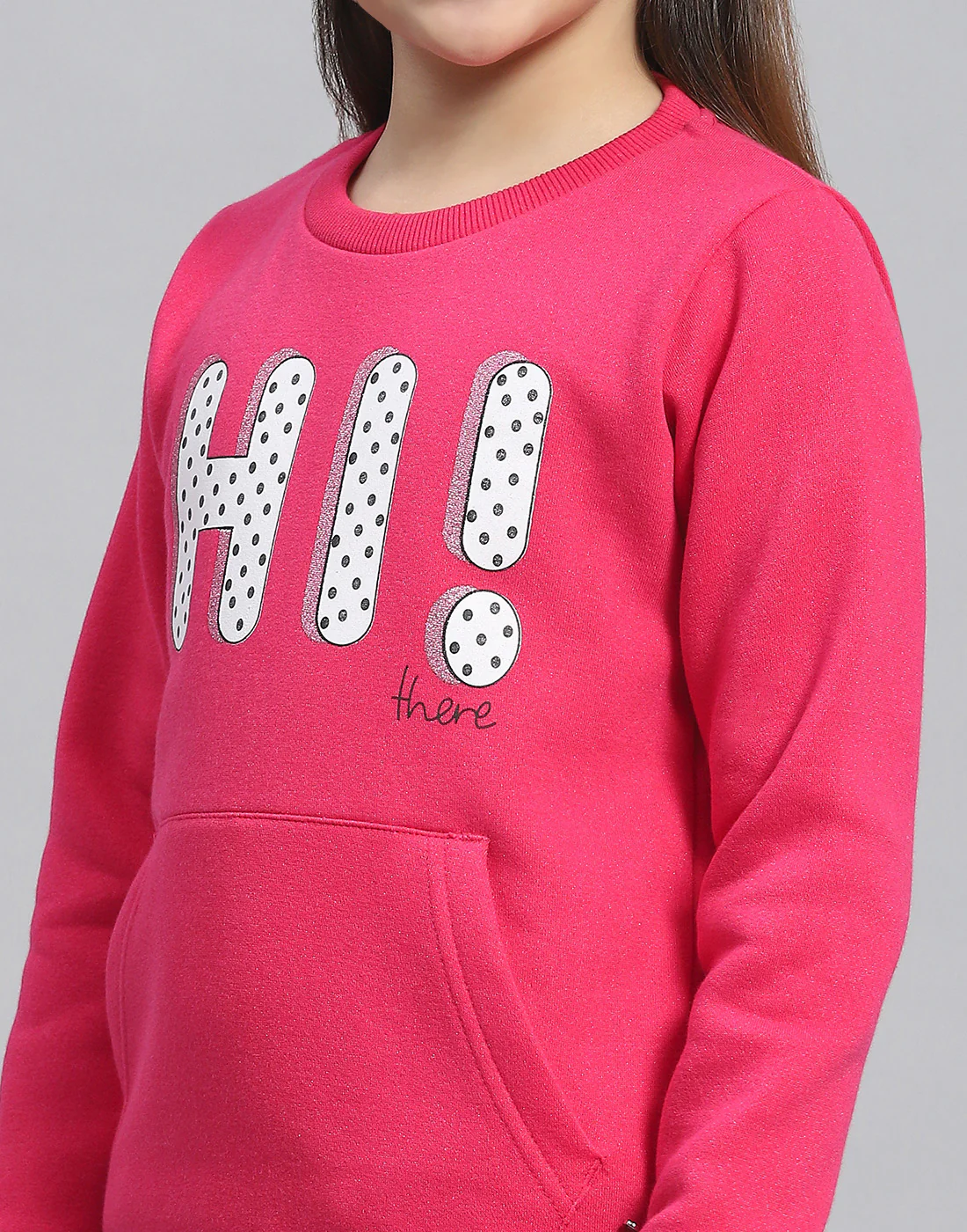 Girls Magenta Printed Round Neck Full Sleeve Sweatshirt - Image 6