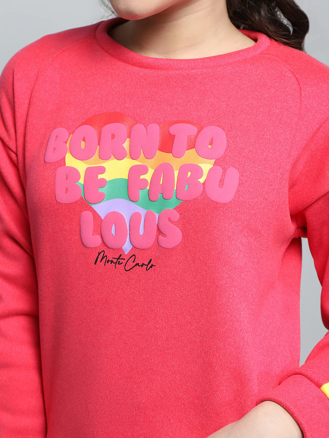 Girls Magenta Printed Round Neck Full Sleeve Sweatshirt - Image 6