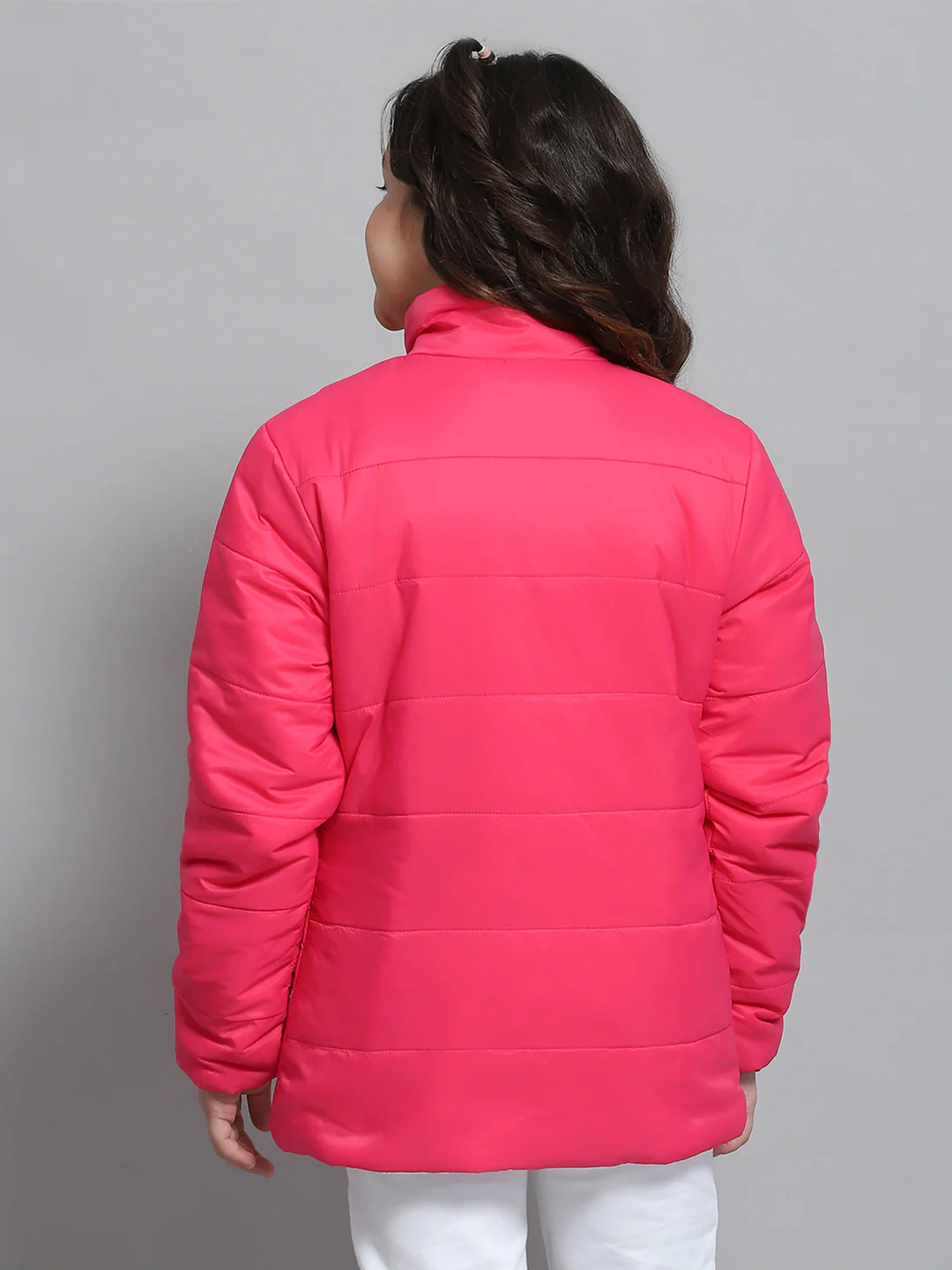 Girls Magenta Self Design Collar Full Sleeve Reversible Jacket - Image 5
